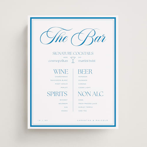 This is a azure wedding signs with standard by Zani van Zyl called prohibition printing on doublethick in 8x10