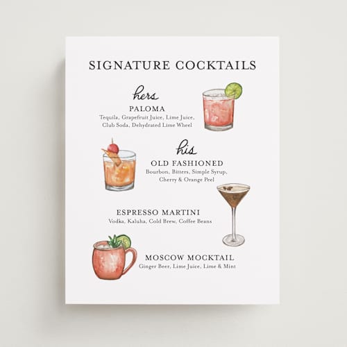 This is a tuxedo wedding signs with standard by Madeline La Rosa called drinks for all printing on doublethick in 8x10