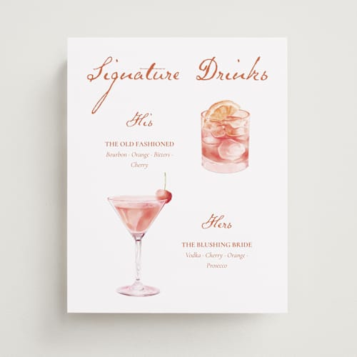 This is a tangerine wedding signs with standard by Celine Nguyen called sip & celebrate printing on doublethick in 8x10