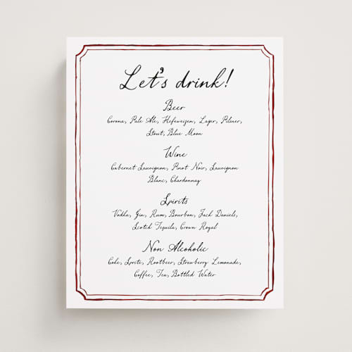 This is a wine wedding signs with standard by Cass Loh called handwritten printing on doublethick in 8x10