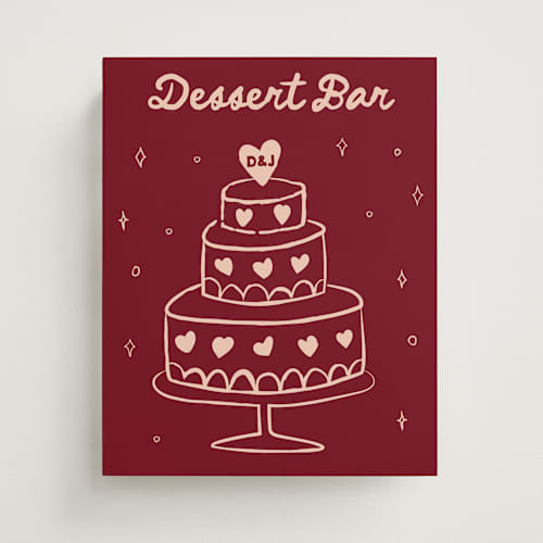 This is a maroon wedding signs with standard by Jennifer Lew called victoria printing on doublethick in 8x10
