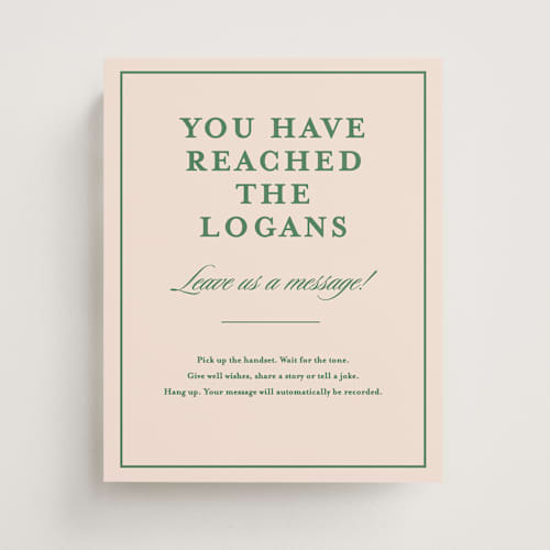 This is a emerald wedding signs with standard by Creo Study called scripted printing on doublethick in 8x10