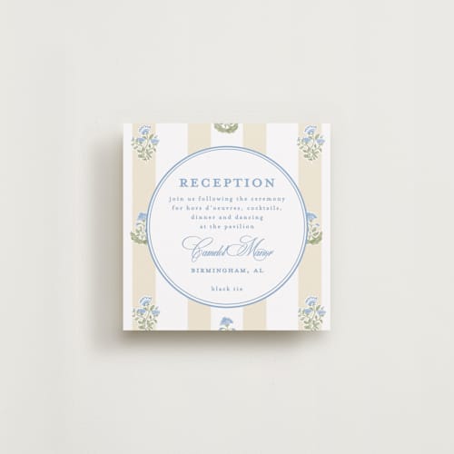 This is a powder reception cards with standard by Creo Study called patterned florals printing on signature in standard
