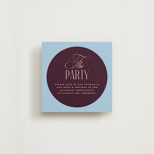 This is a plum reception cards with standard by Owl and Toad called sophisticate printing on signature in standard