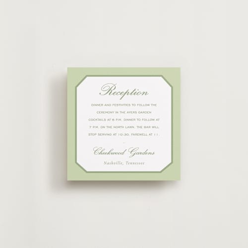 This is a mint reception cards with standard by Sara Hicks Malone called montgomery printing on signature in 4x4