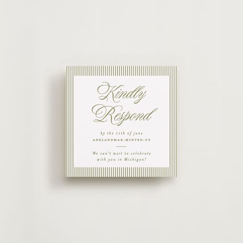 This is a olive rsvp cards with standard by Ellen Schlegelmilch called museo printing on signature in 4x4