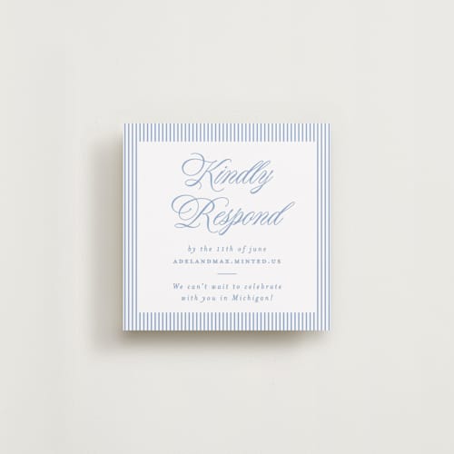 This is a periwinkle rsvp cards with standard by Ellen Schlegelmilch called museo printing on signature in 4x4