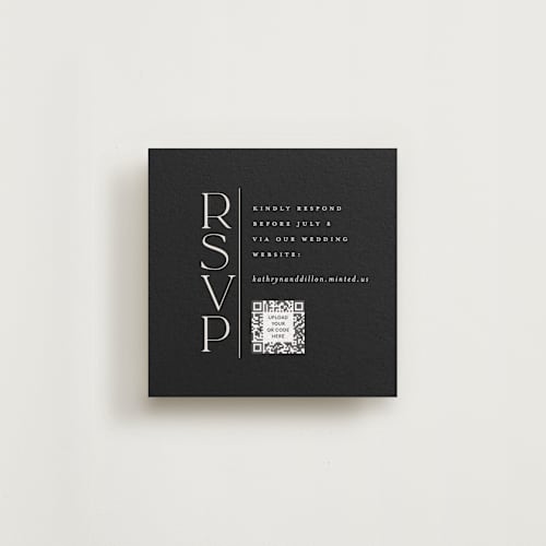 This is a ecru rsvp cards with standard by Erica Krystek called modern monogram printing on signature in 4x4