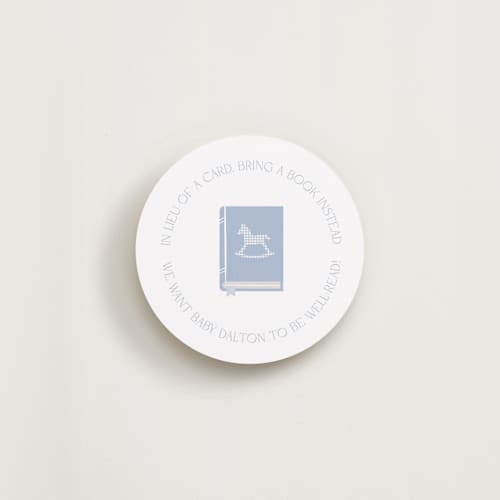 This is a baby blue insert cards with standard by Olivia Raufman called gingham rockinghorse printing on signature in standard
