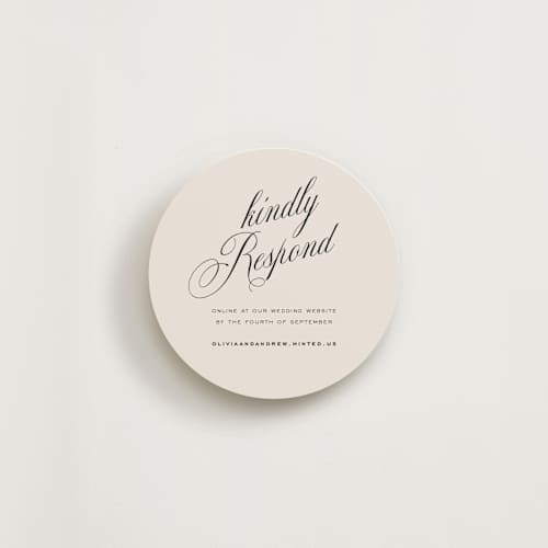 This is a almond rsvp cards with standard by Eric Clegg called modern romance printing on signature in 4x4