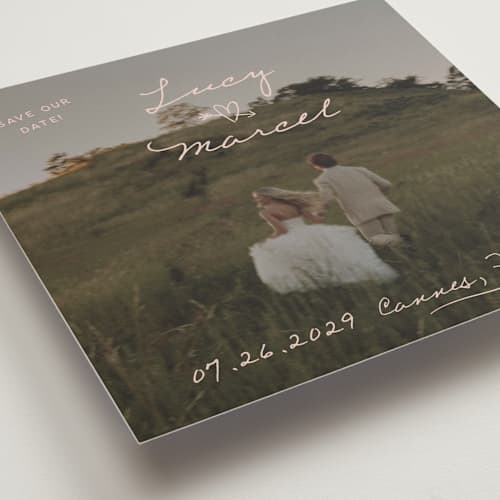 This is a blush save the date with standard by Ani Somi called ballpoint suite printing on recycled smooth signature in standard