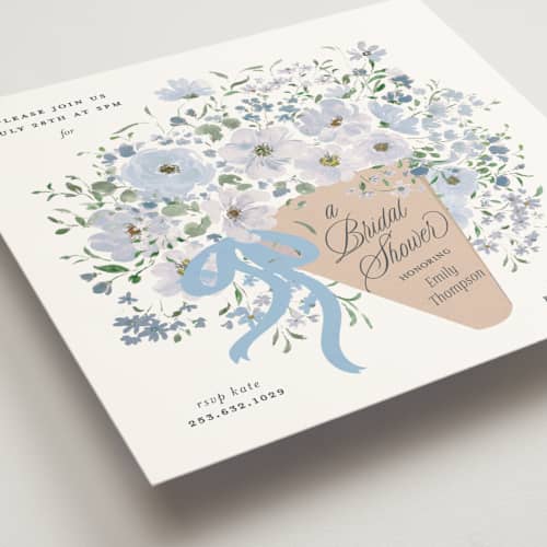 This is a periwinkle bridal shower invitations with standard by Itsy Belle Studio called love is blooming printing on signature in standard