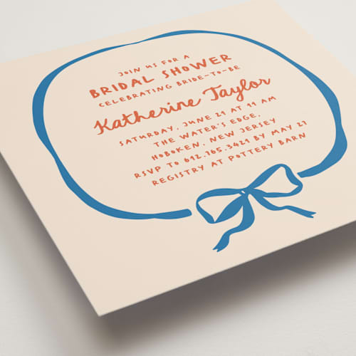 This is a wave bridal shower invitations with standard by Creo Study called minimal bow printing on signature in standard