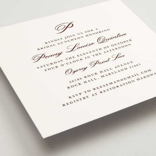 This is a mahogany bridal shower invitations with standard by Katie Ylinen called east coast formal printing on signature in standard