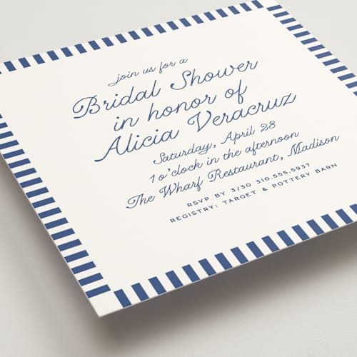 This is a ocean bridal shower invitations with standard by Owl and Toad called veracruz printing on signature in standard
