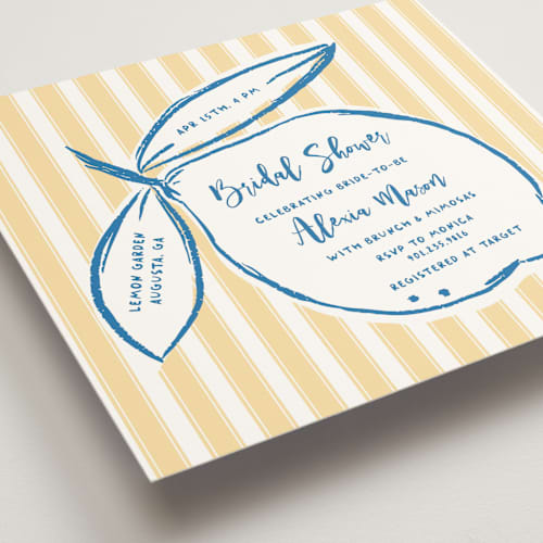 This is a lemon bridal shower invitations with standard by Jelena Vuletic called citrine printing on signature in standard
