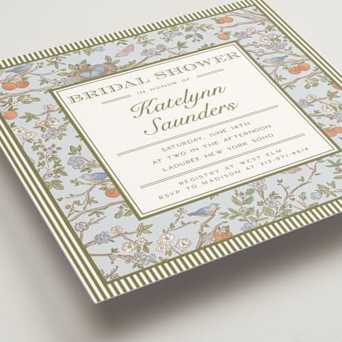 This is a bluebird bridal shower invitations with standard by Jenna Holcomb called bird and bough printing on signature in standard