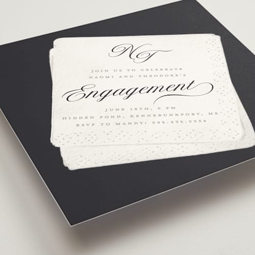This is a noir engagement party invitations with standard by Gwen Bedat called cocktail napkin printing on signature in standard