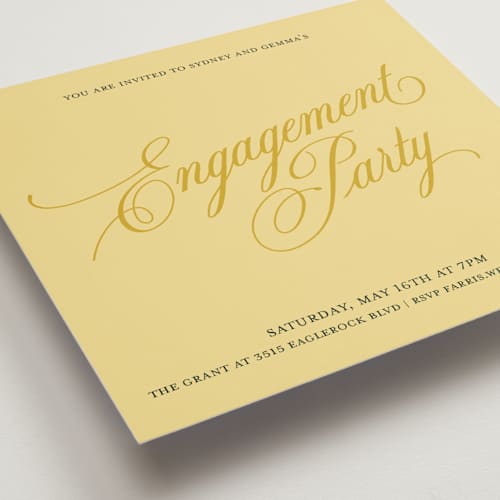 This is a island citrus engagement party invitations with standard by Morgan Kendall called bloom printing on signature in standard