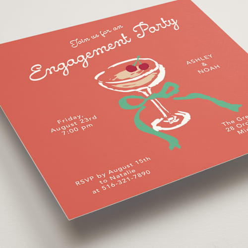 This is a tropical frizz engagement party invitations with standard by Cass Loh called sip & celebrate printing on signature in standard