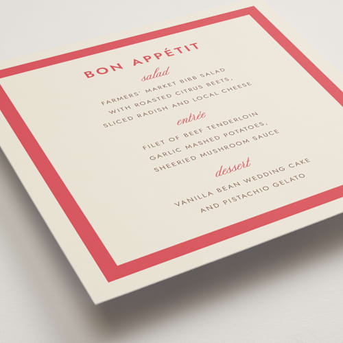 This is a berry menu cards with standard by Megan Davis called montauk printing on signature in 5x5