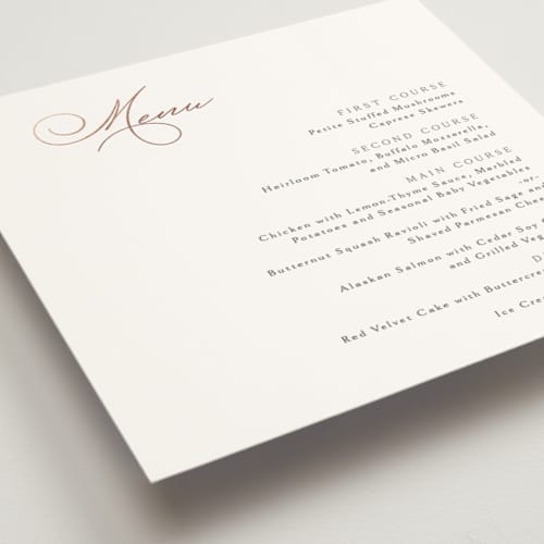 This is a snow menu cards with foil pressed by Kaydi Bishop called eternal printing on signature in 5x5