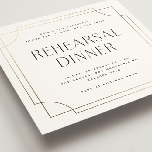 This is a silk rehearsal dinner invitations with foil pressed by Yuliya Evseeva called cube printing on signature in standard