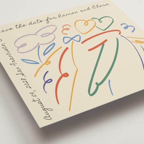 This is a chroma save the date with standard by Zove Ahhh called vibrant togetherness printing on signature in square