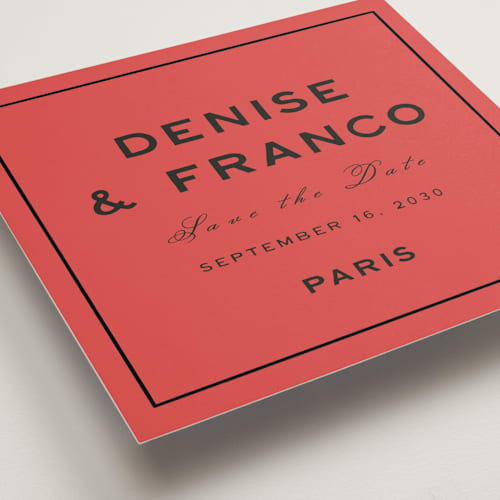 This is a vermillion save the date with standard by Ani Somi called parfum printing on signature in standard