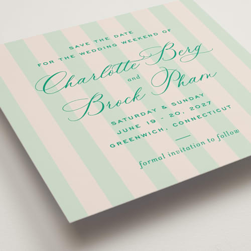 This is a lawn save the date with standard by Megan Davis called racquet printing on signature in square