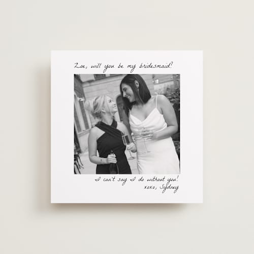 This is a snow will you be my bridesmaid cards with standard by Brittney Jensen called polaroid printing on recycled smooth signature in standard