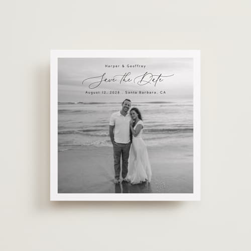 This is a onyx save the date with standard by Benita Crandall called chic square printing on recycled smooth signature in square