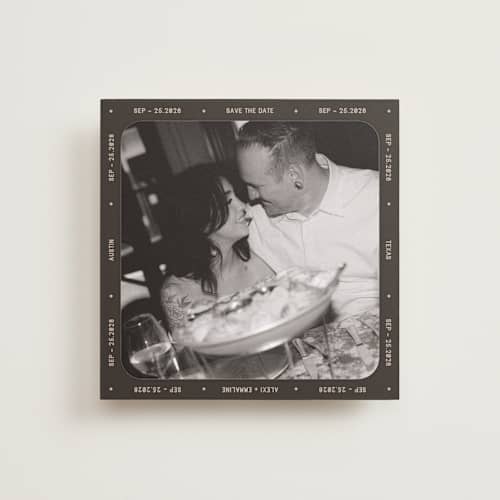 This is a coffee save the date with standard by Meggy Masters called vintage take printing on recycled smooth signature in square