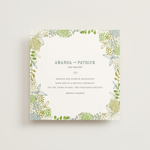 This is a leaf wedding announcements with standard by Andrea Mentzer called fling printing on signature in standard