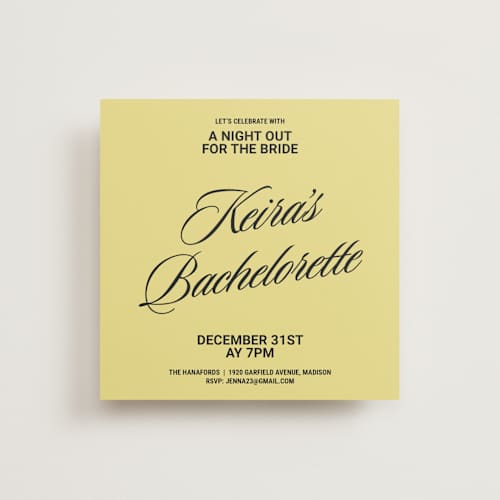 This is a butter bachelorette party invitations with standard by Inkblot Design called cocktails and convos printing on signature in standard