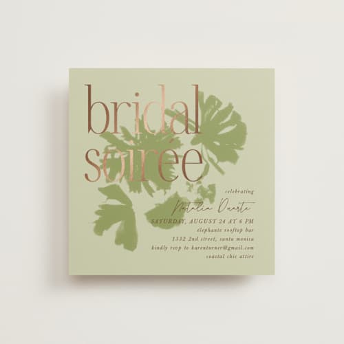 This is a tapenade bridal shower invitations with foil pressed by Kamala Nahas called birthday soiree printing on signature in standard