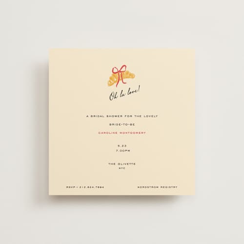 This is a scarlet bridal shower invitations with standard by Sarah Rosenthal called oh la love! printing on signature in standard