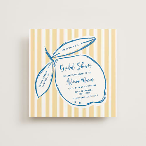 This is a lemon bridal shower invitations with standard by Jelena Vuletic called citrine printing on signature in standard