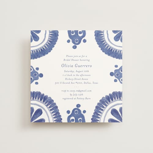 This is a azure bridal shower invitations with standard by Lagniappe Paper called talavera printing on signature in standard