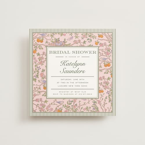 This is a petal bridal shower invitations with standard by Jenna Holcomb called bird and bough printing on signature in standard