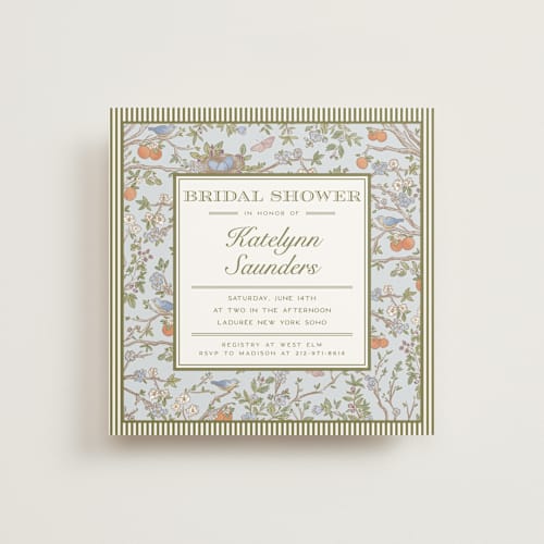 This is a bluebird bridal shower invitations with standard by Jenna Holcomb called bird and bough printing on signature in standard