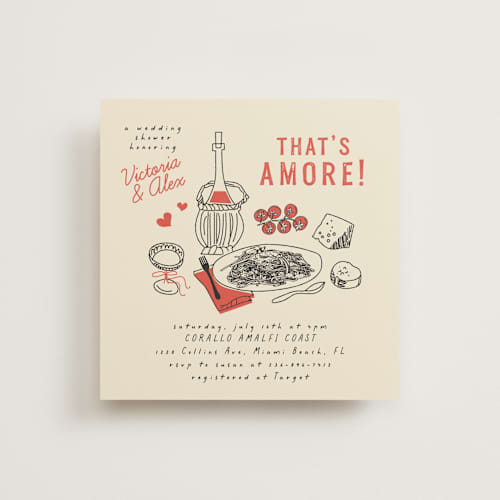 This is a tomato bridal shower invitations with standard by Sherley Ferreira called that's amore printing on signature in standard