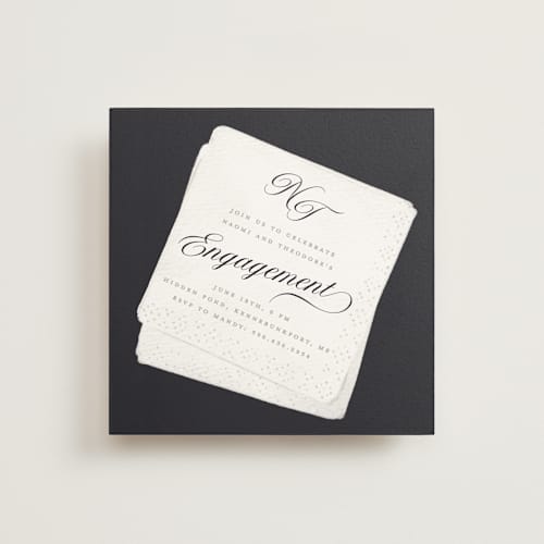 This is a noir engagement party invitations with standard by Gwen Bedat called cocktail napkin printing on signature in standard