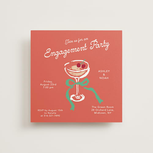 This is a tropical frizz engagement party invitations with standard by Cass Loh called sip & celebrate printing on signature in standard