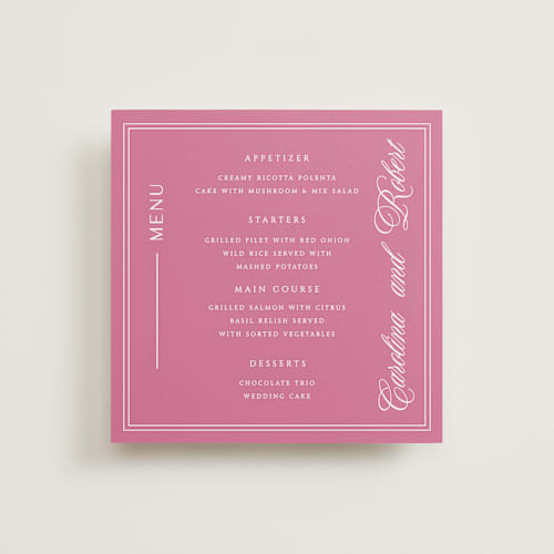 This is a blush menu cards with standard by Sherley Ferreira called aurora printing on signature in standard