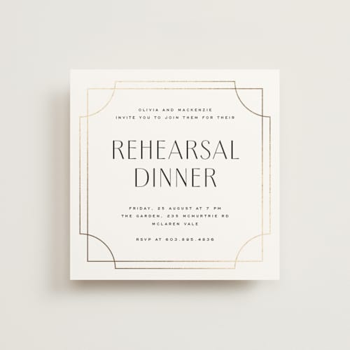 This is a silk rehearsal dinner invitations with foil pressed by Yuliya Evseeva called cube printing on signature in standard