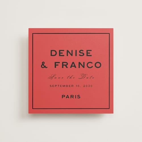 This is a vermillion save the date with standard by Ani Somi called parfum printing on signature in standard