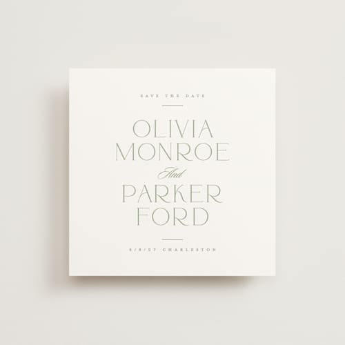 This is a leaf save the date with standard by Kristie Kern called elan printing on signature in square