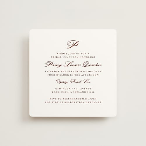 This is a mahogany bridal shower invitations with standard by Katie Ylinen called east coast formal printing on signature in standard