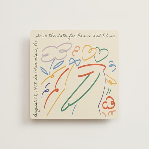 This is a chroma save the date with standard by Zove Ahhh called vibrant togetherness printing on signature in square